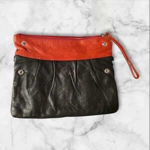 Black and Red Leather Wristlet Clutch